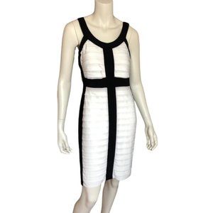 Sleeveless and stretchy silhouette black and white dress by Connected Apparel